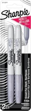 Sharpie Metallic Permanent Markers, Fine Point, Silver, 2 Count For Black Pa...