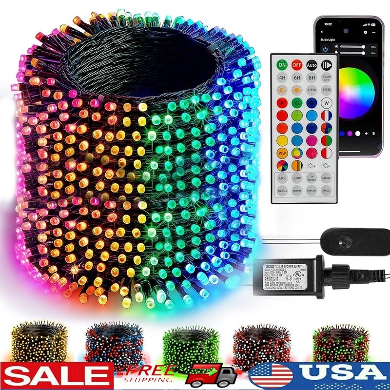 33ft Smart Christmas Tree Ribbon String Lights – 80 Modes, 16 Million Colors, APP & Remote Control, Music Sync, Timer, USB Powered, Silver With Multicolor LEDs