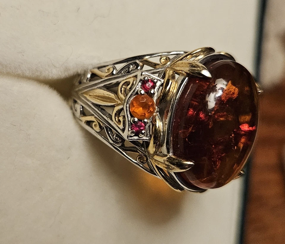 Anillo Ámbar Báltico Gemas En Vogue Michael Vallituti 925 De Colección Unisex 9 Foto 2 de 4