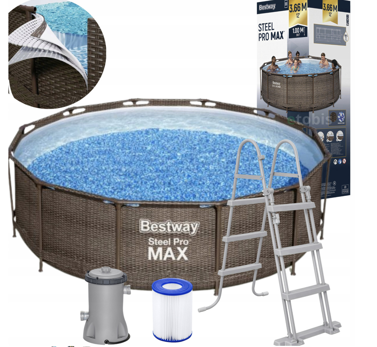 Bestway 56709 Steel Pro Max Piscina 366 x 100 cm Bomba + Escalera