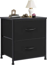 DUMOS Nightstand Small Dresser 11.8D x 18W x 20H (2 Drawers), Classic Black 