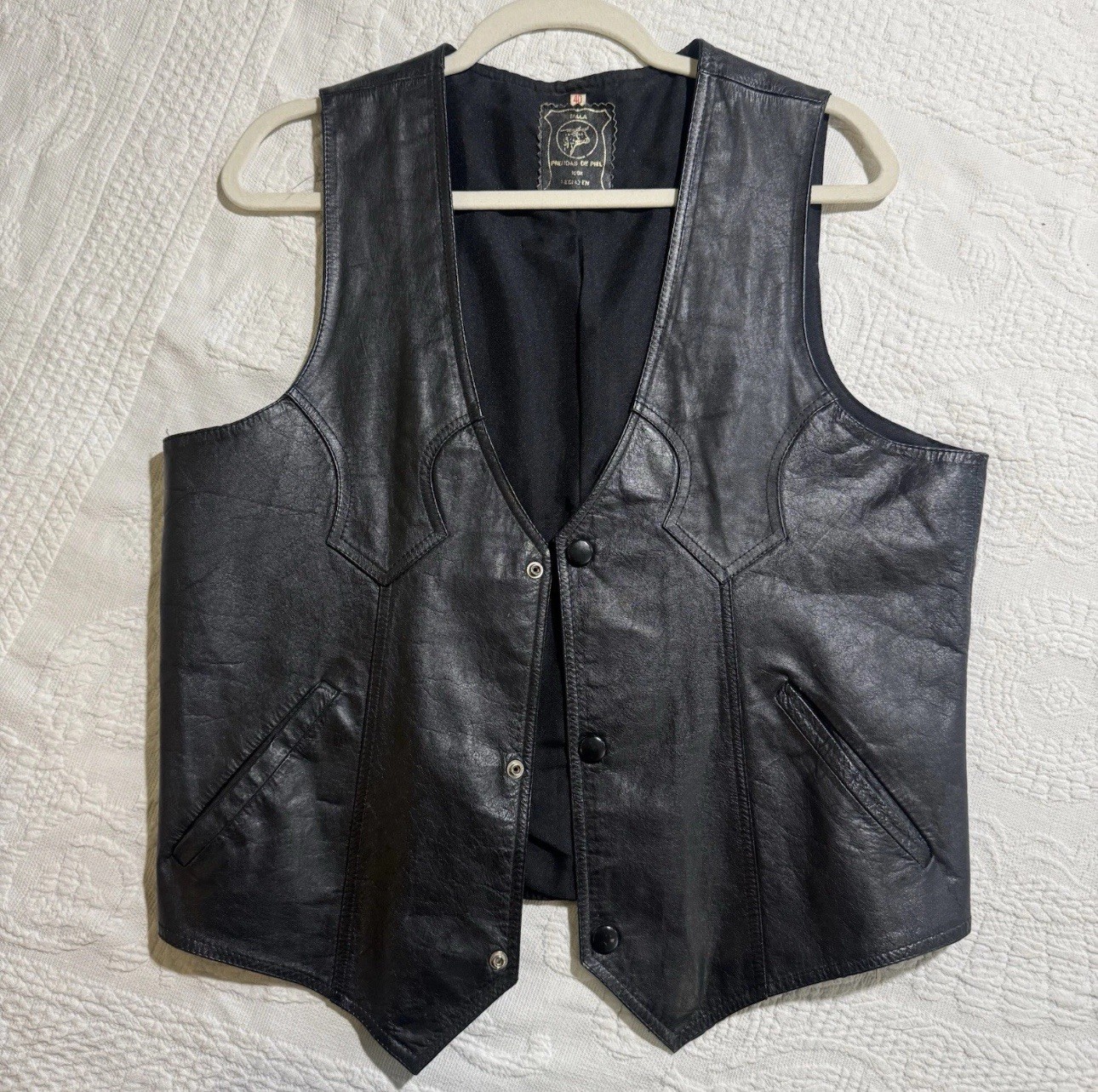 Genuine 100% Leather Vest Black 90s Vintage Size 40 Motorcycle Biker