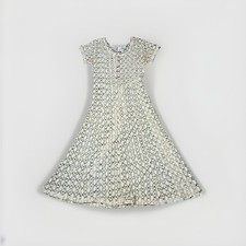 Pats Place Cream Crochet Overlay Midi Dress  Boho Hippie Sz Small Vintage (A33)