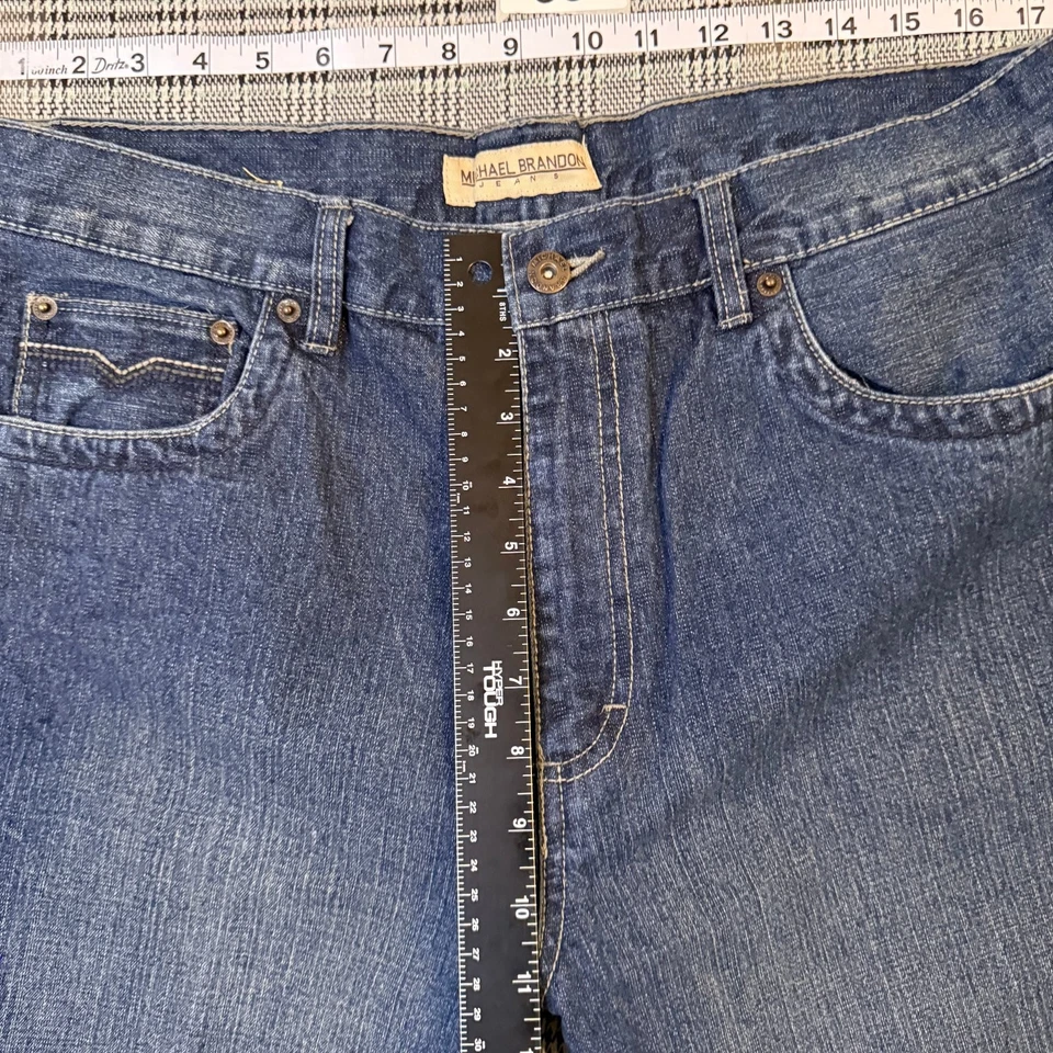 Pantalones de mezclilla para hombre Michael Brandon azul pierna recta algodón talla 36x30 Foto 4 de 4