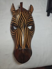 WOODEN HAND CARVED TRIBAL ZEBRA MASK WALL HANGING 10  