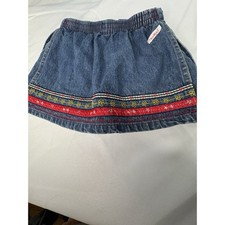 Vintage Healthtex Toddler Girl Denim Skort Size 4 Embroidered Floral Red Trim