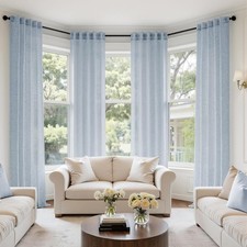 Blue Back Tab Linen Curtains 4 Panels 42W x 84L Linen Light Filtering Blue