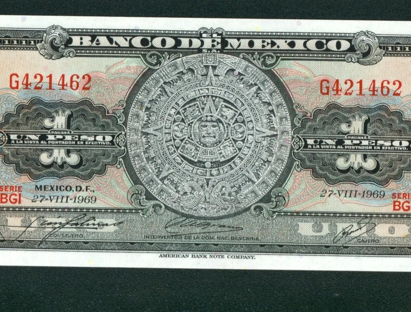 1 Peso 1969 ((CHOICE CU)) El Banco De Mexico ** CURRENCY (2nd of 2 consecutive)