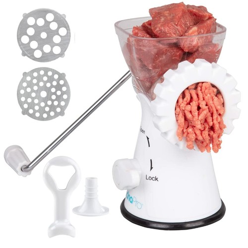 Manual Meat Grinder - Mincer w 2 Stainless Steel Plates, Sausage Attachment, ...
