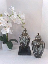 VTG 1970s "PQM" Ginger Jars; 2 PC Set; Drip Glazed;Can. Pottery;Signed/Stamped/#