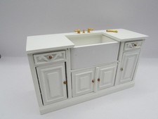 Dollhouse Miniature Wood Farm House Kitchen Sink Cabinet in White P5101