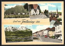Cartolina Freilassing, chiesa di Ruperti, strada principale e vista sull'Untersberg 
