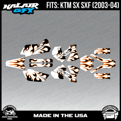 Graphics Kit for KTM SX SXF 125 200 250 450 525 2003-2004 Flame - WHITE
