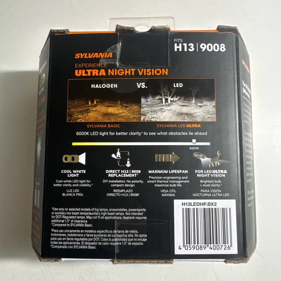 SYLVANIA H13 Ultra LED 2 Bombillas H13LEDHP.BX2 6000K NUEVO Foto 3 de 3