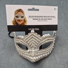 Pearl Rhinestone Brocade Venetian Masquerade Mardi Gras Halloween Mask