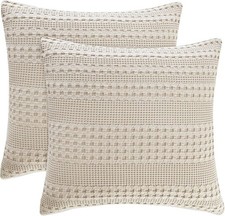 PHF 100 Cotton Waffle Weave Pillow Covers 24" x 24", 2 Pack Luxury Square Shell