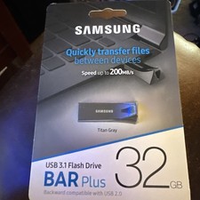 BRAND NEW Samsung Bar Plus 32Gb USB 3.1 Flash Drive Titan Gray 200MB/s
