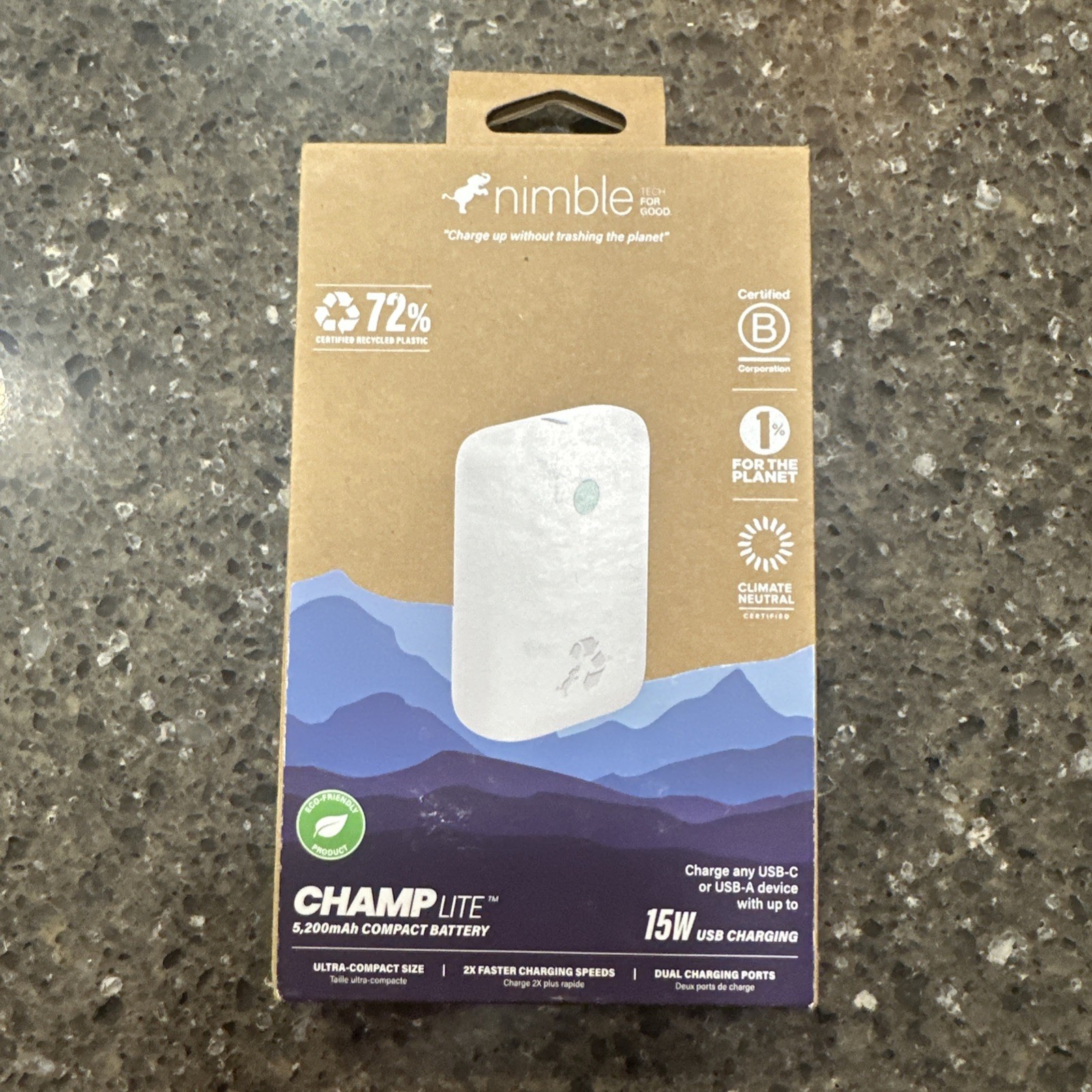 Nimble Champ Lite 5K Portable Charger, 15W USB-C Fast Charging Power Bank, White