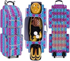 Catchers Gear Bag with Wheels, Soft Rolling Baseball Bag for 4 Bats with Sepa