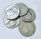 LOT OF 5 WASHINGTON SILVER QUARTERS 90% SILVER VARIOUS DATES #6536
