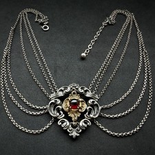 Vintage Tracht Collier Kropf Kette Granat 835 Silber 6-reihig Handarbeit alt