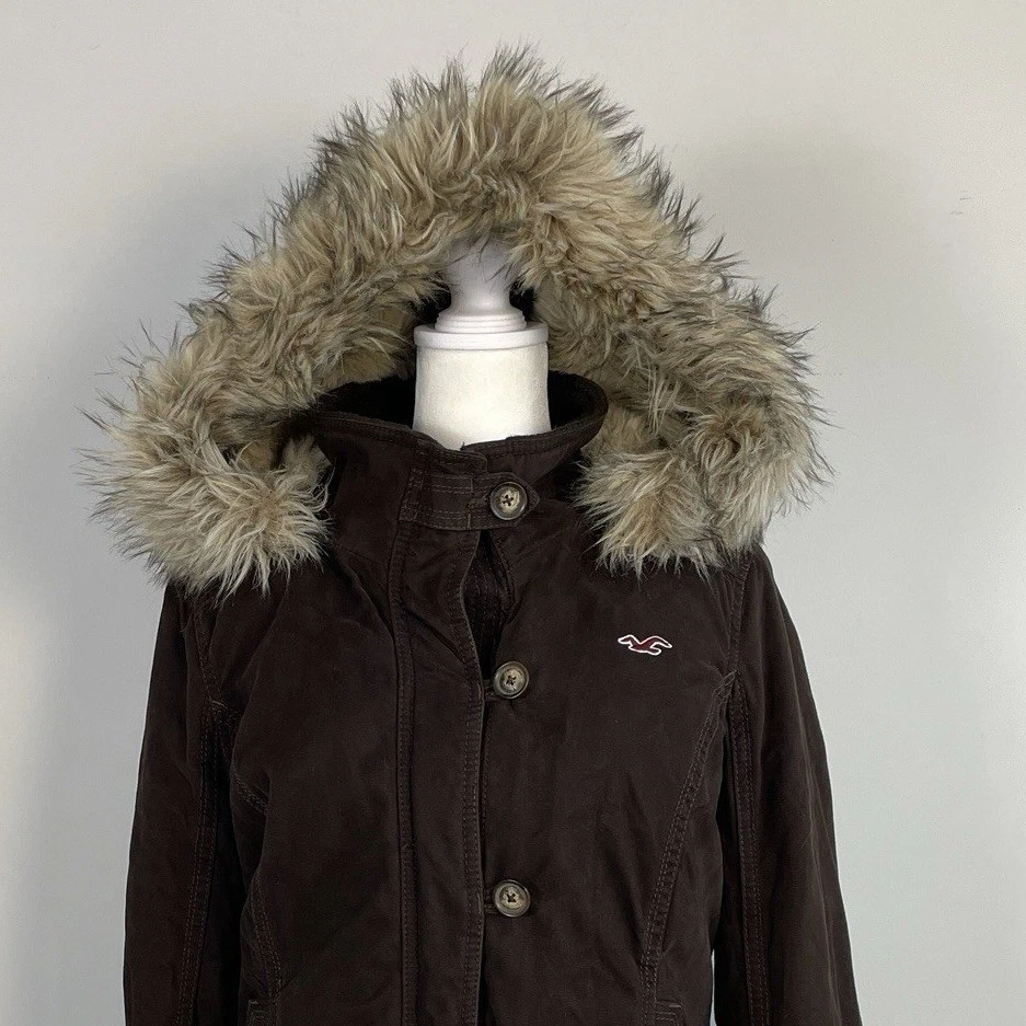 Chaqueta con Capucha Hollister Para Mujer Y2K Imitación Piel Talla L Forrada Marrón Bella Foto 2 de 4