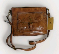 New PATRICIA NASH CLASSIC BROWN MAP PRINT Genuine LEATHER CROSSBODY PURSE BAG MG