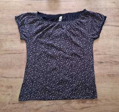 Multiblu Damen Tshirt Kurzarmshirt Gr. M dunkelblau mit Blümchen 100% Baumwolle