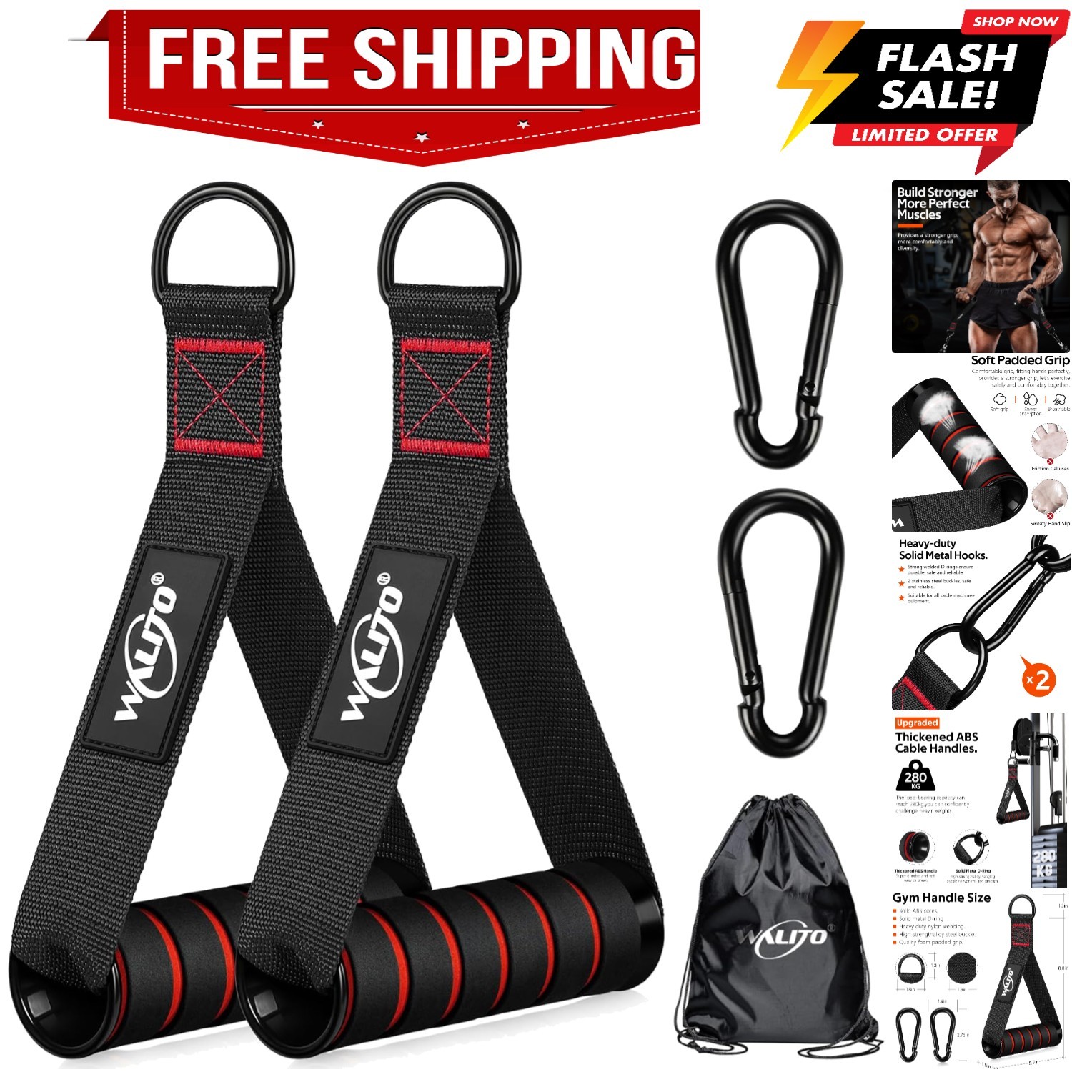 Exercise Handles, Replacement Cable Machine Attachments for Home Gym Equipmen...