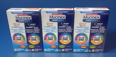 #ad Mucinex Fast Max Day Severe Cold and Night Cold Flu 24 Liquid Gels Each 3 Boxes $19.95