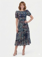 Vince Camuto Women's Green Printed Boat-Neck Stretch Chiffon Midi Dress Size 8