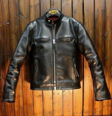 Men 1930s Black Pure Cowhide Leather Bomber Jacket Vintage Cafe Racer Zip Coat