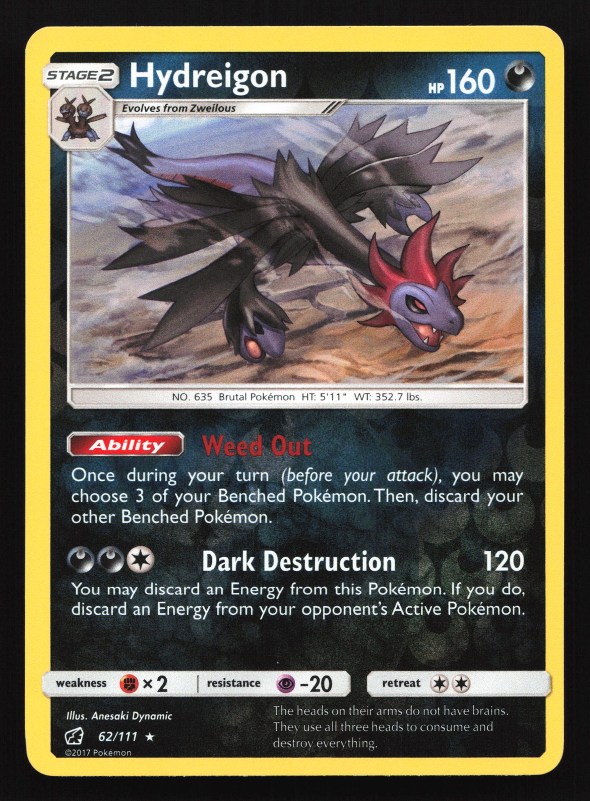 Hydreigon 62/111 SM - Crimson Invasion Rare Reverse Holo Pokemon Card