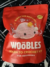 The Woobles brand new Valentine's pink Bjorn Bj rn Narwhal crochet kit w/ hook