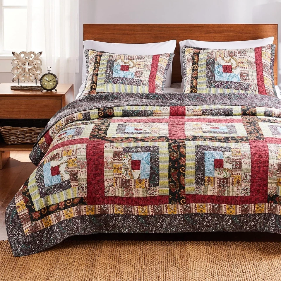 Elegante Juego de Edredón Reversible Patchwork - 3 Piezas King/Cal King para Todas las Temporadas Foto 3 de 4