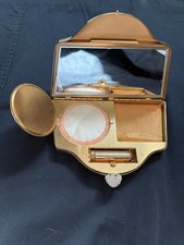 Vintage Volupte Gold-Tone Metal Makeup Compact Clutch w/ Gemstone Topper 