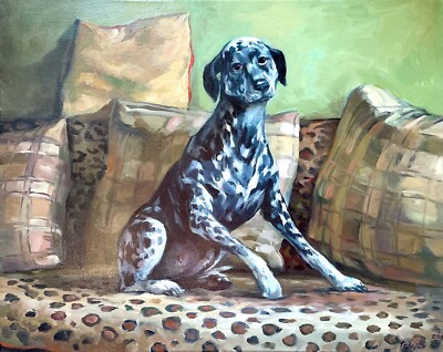 Original oil painting on canvas Dalmatian dog Bessie portrait