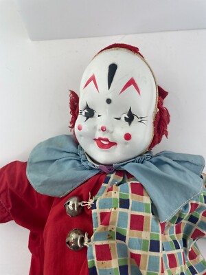 Vintage 1940-50's era Harlequin Stuffed Toy Clown - 18