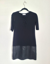 Women's BAILEY 44 Black Lace Up Front Faux Leather Trim A-Line Dress Size S Work