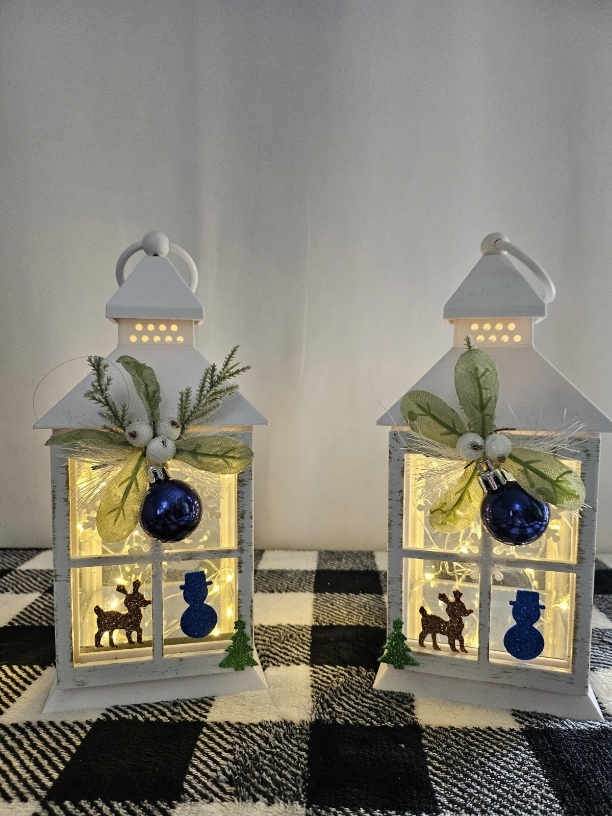 Holiday Decorative Lanterns for Home Decor - Set of 2, W/Fairy Lights White