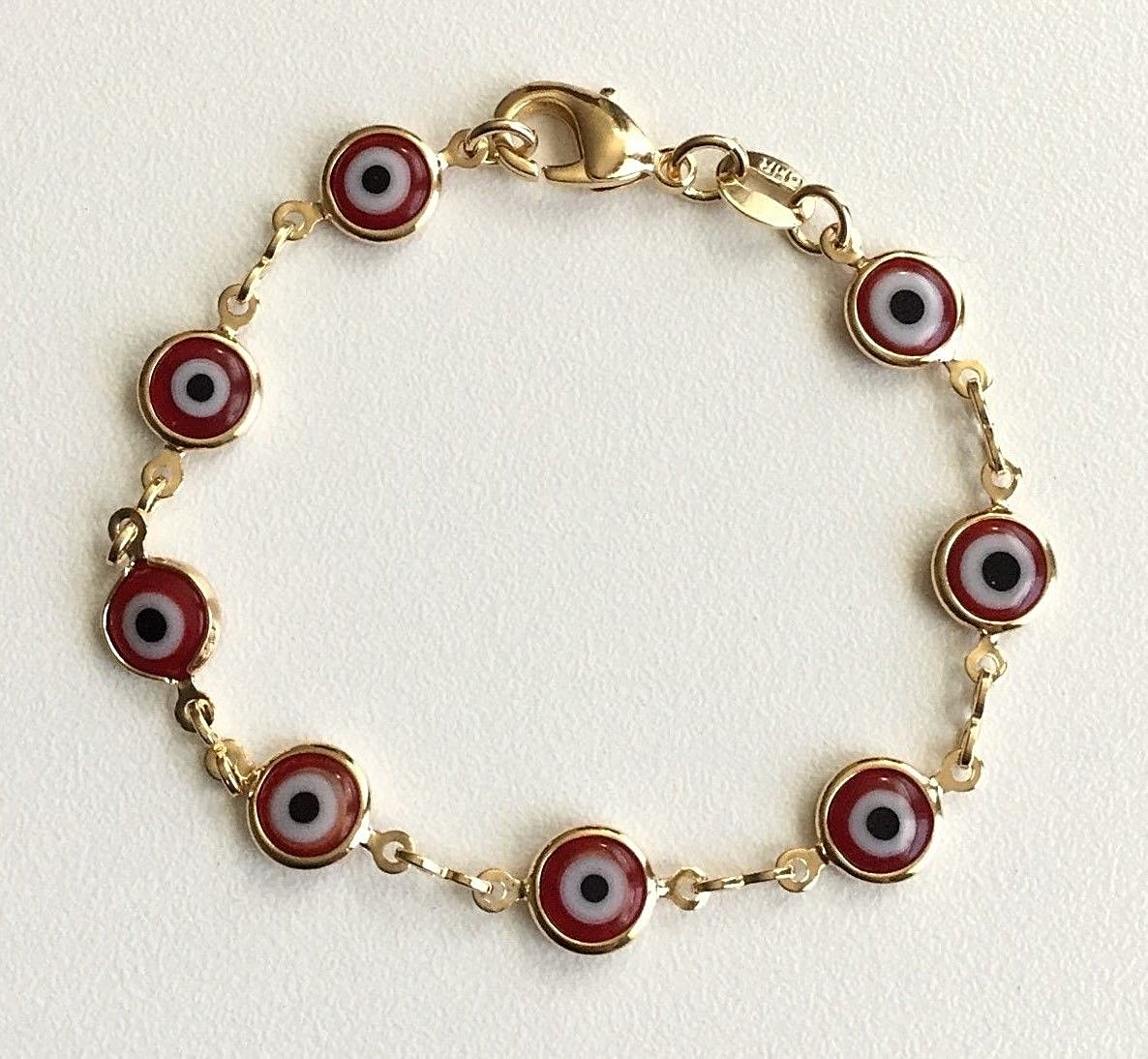 18K GOLD FILLED RED EVIL EYE BABY BRACELET LONG/ PULSERA OJO