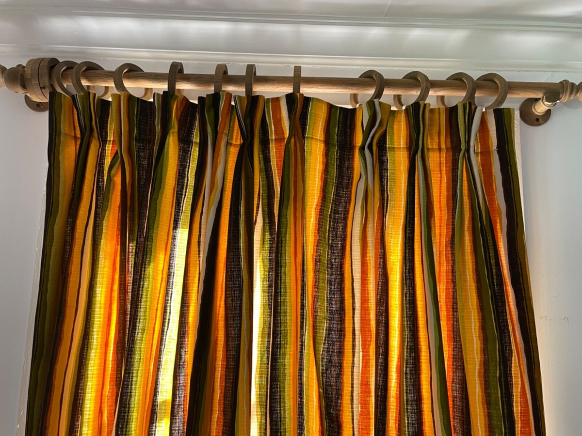 Pair Vintage 1960's Linen Curtain Panels Authentic Mid