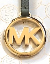 MICHAEL KORS GOLD MK LOGO CHARM / ARMY GREEN PEBBLE LEATHER STRAP HANDBAG FOB