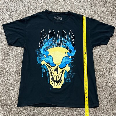 Lil Skies Flaming Skull T-shirt Black Large Blue Flames Rap Hip Hop Music Tour