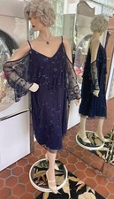 Adrianna Papell Womens 22W Blue Beaded Cocktail Party Dress $219. Cold shoulder