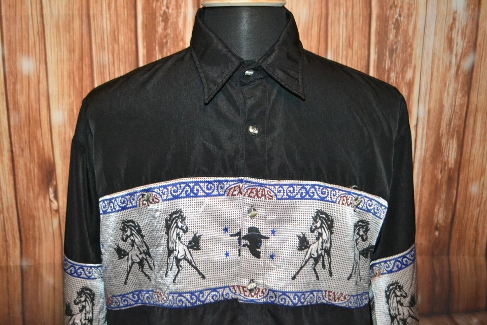 K-OS Мужская украшенный "Техас", "Ковбой", "Лошадь" Western длинным рукавом рубашка Sz L - Изображение 2 из 4