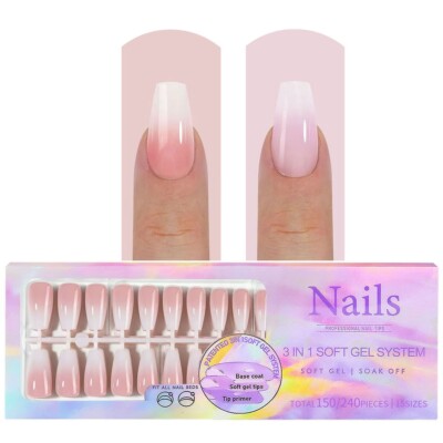 150 Ballerina Babyboomer Press-On Tips Light & Dark Pink Fullcover Coffin Nails