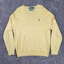 Vintage Polo Ralph Lauren Sweater Mens XL Yellow Pima Cotton V-Neck Pullover