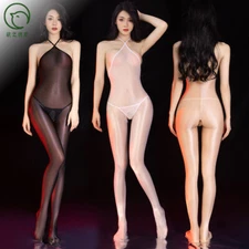 Women Sheer Shiny Glossy Bodysuit Jumpsuit Full Body stocking Crotchless #6435