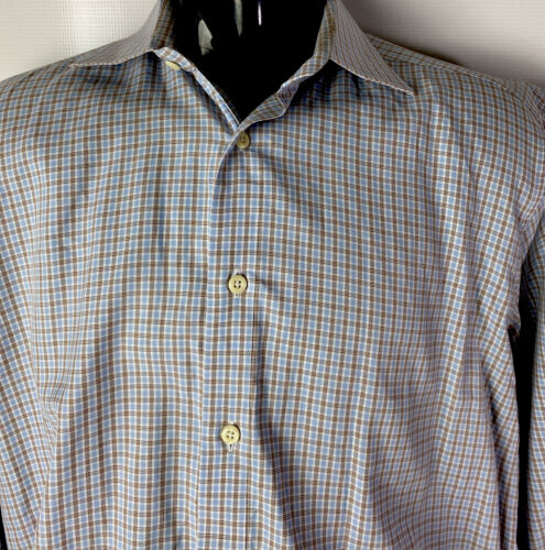 David Donahue Dress Shirt Plaid Check Cotton Multi Color Sz 16/ 37